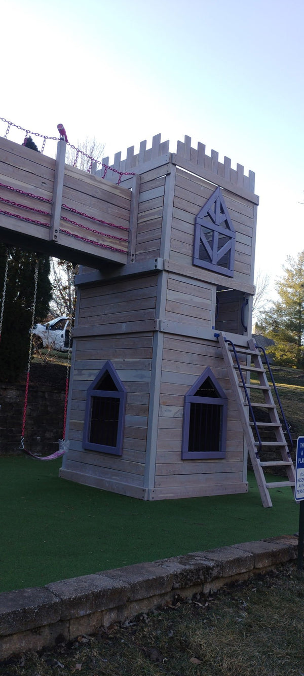 HaHa Tonka Castle playset tower with arched window and bridge