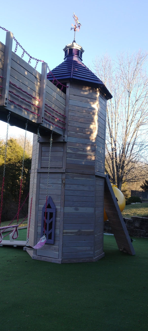 HaHa Tonka Castle playset turret with purple roof and rope bridge