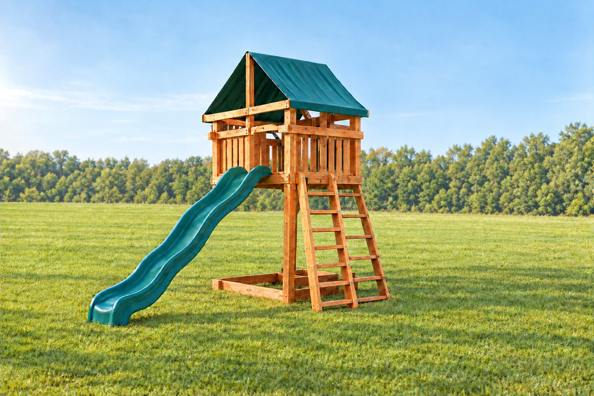 Illustration of an Ozark Fort Osage Design 1 playset: fort with slide