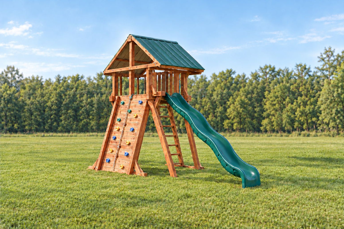 Illustration of an Ozark Ozark Mountain Design 1 playset: fort with slide